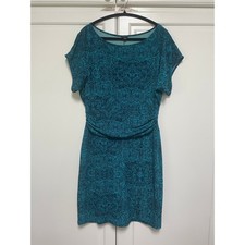 Ann Taylor Paisley Dress Teal Blue Sheath Career Casual Women's Small