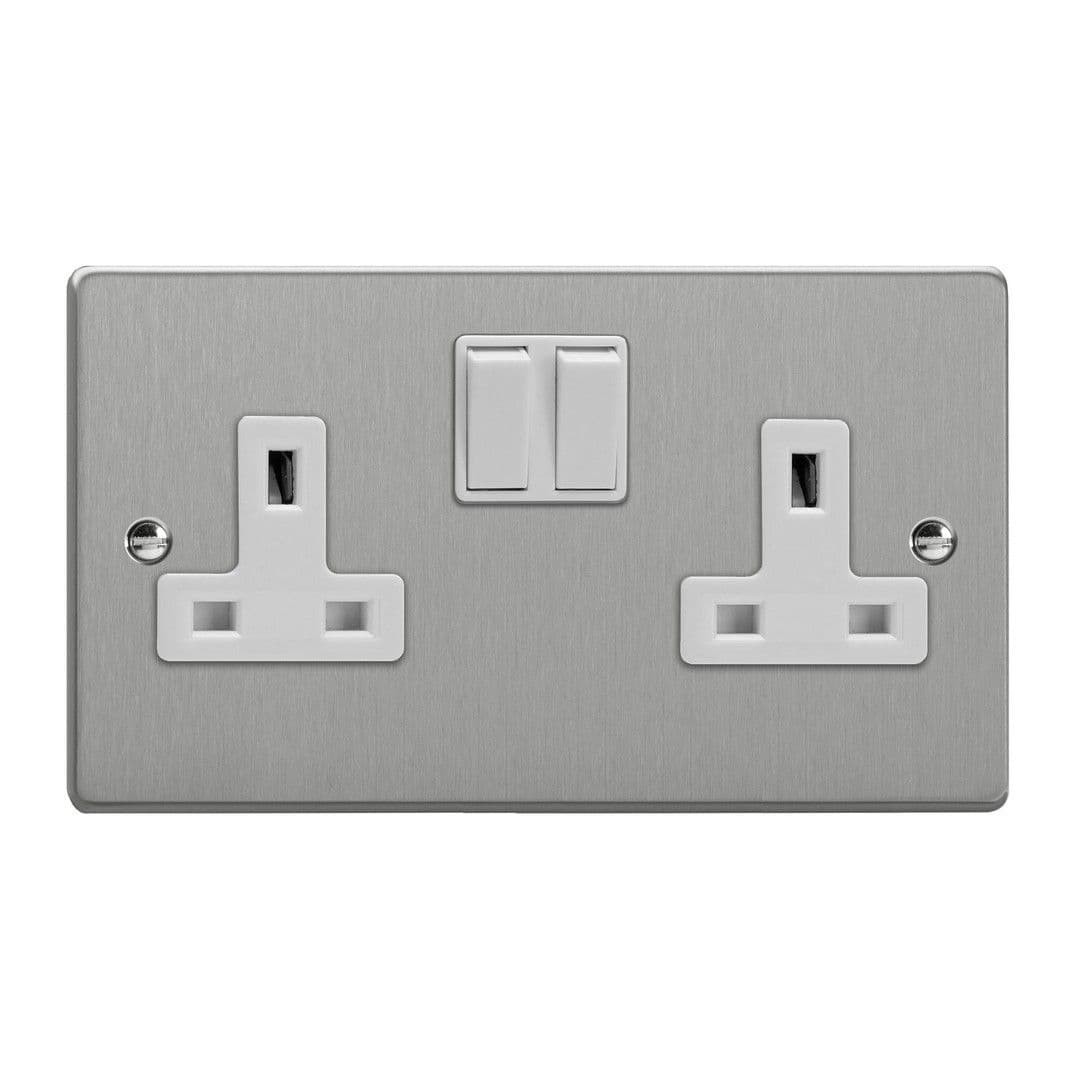 Varilight XDE5W.BS Essential Brushed Steel 2 Gang 13A DP Switched Socket