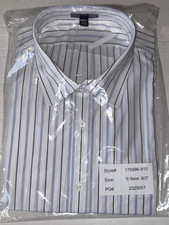 Fourmy By Cintas White  Blue Stripes Uniform Shirt Long Sleeve Men Sz 19 36/37"