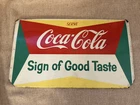 Vintage COCA COLA SIGN OF GOOD TASTE rack TOPPER double sided soda advertising