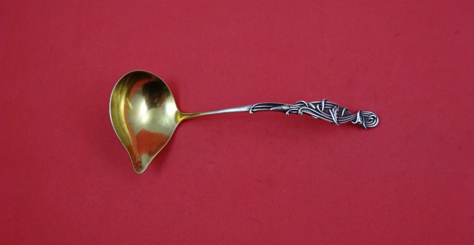 Pattern Unknown by Shiebler Sterling Sauce Ladle GW w/spout & vine motif 5 1/2"