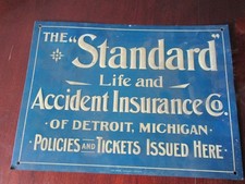 The Standard Life and Accident Insurance Co. of Detroit Vintage 15 x 11 Sign