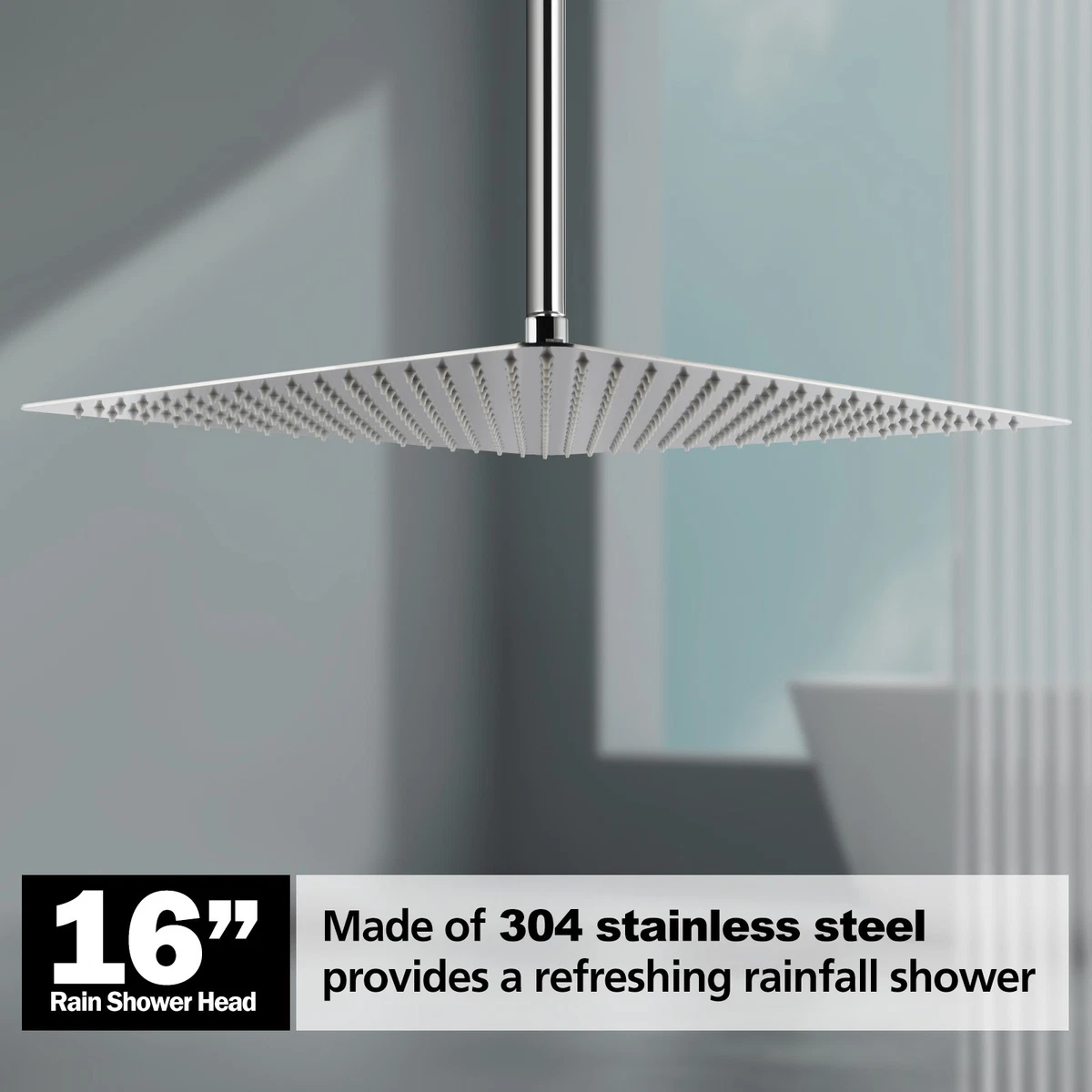 ACA WELS Square 16'' 400mm Stainless Steel Ultrathin Rain Shower Head Chrome