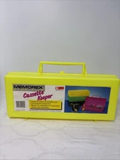 Memorex Cassette Carrying Case Storage 15 Tapes Stor Rite Yellow Plastic Vtg USA