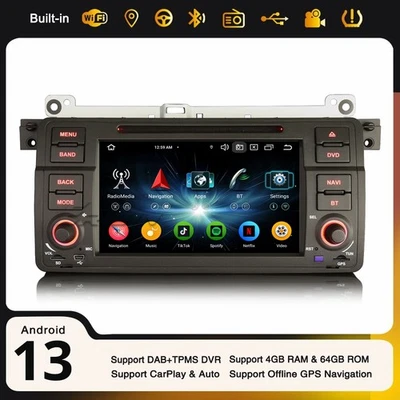 ERISIN 8-Cœurs 64Go CarPlay Android 14 Autoradio DSP GPS Navi BMW 3 E46 320 M3 Rover MG