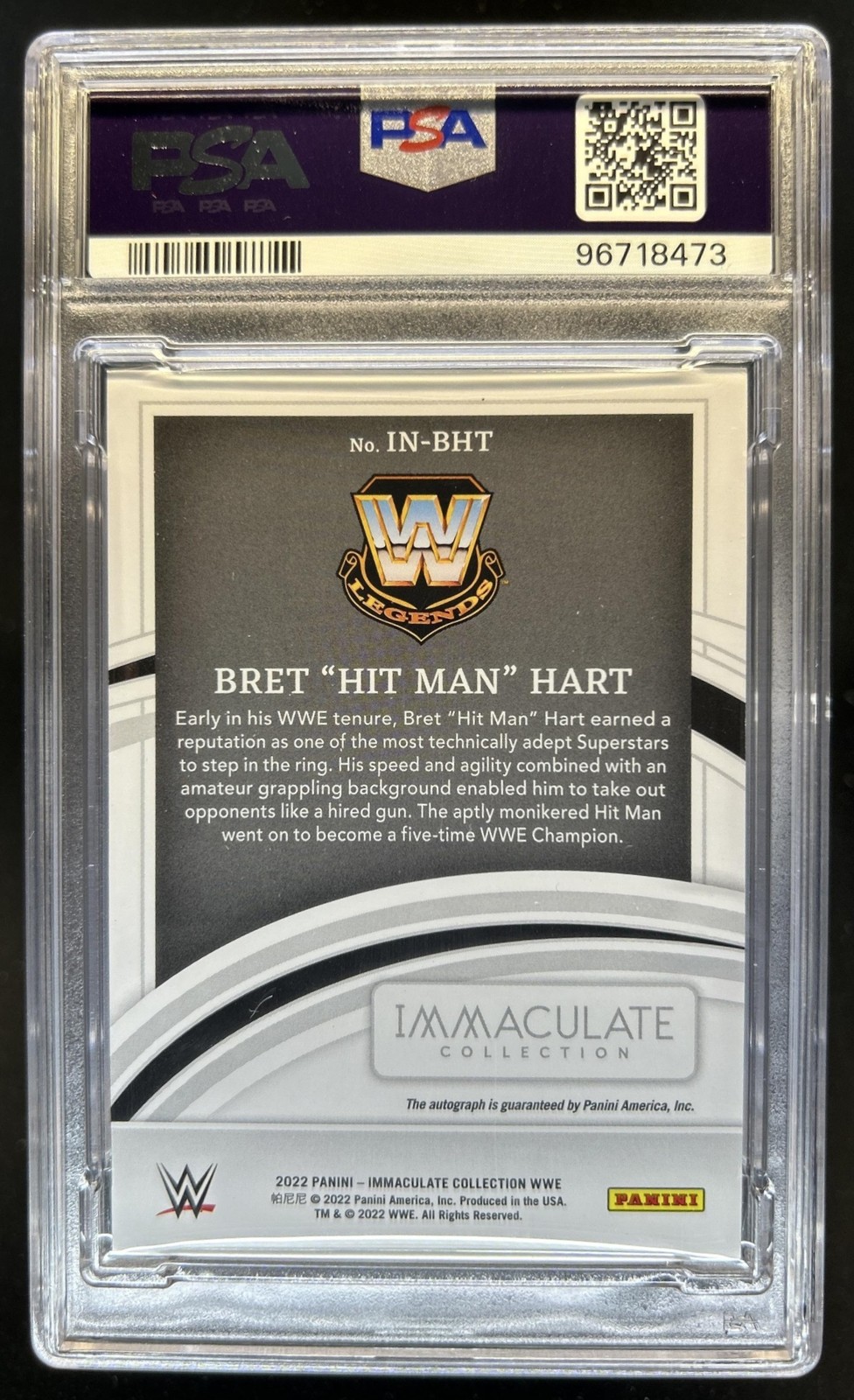 2022 Immaculate WWE Bret "Hit Man" Hart Nicknames Auto Autograph #/25 PSA 8 view 2