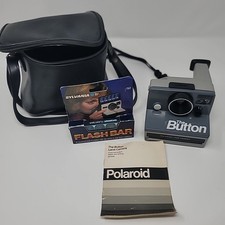 Vintage 80s Polaroid THE BUTTON Instant Land Camera With Bag, Flashbar, Untested