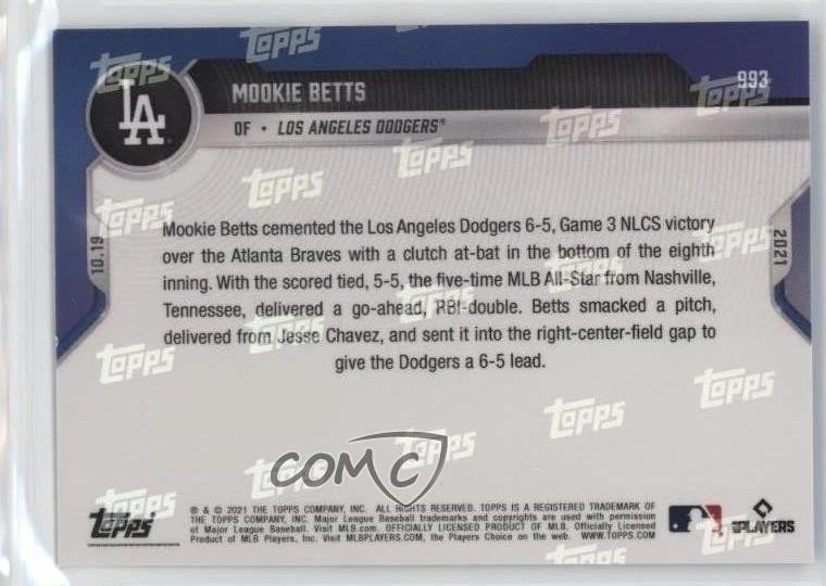 2021 Topps Now Blue /49 Mookie Betts #993 - Image 2 of 2