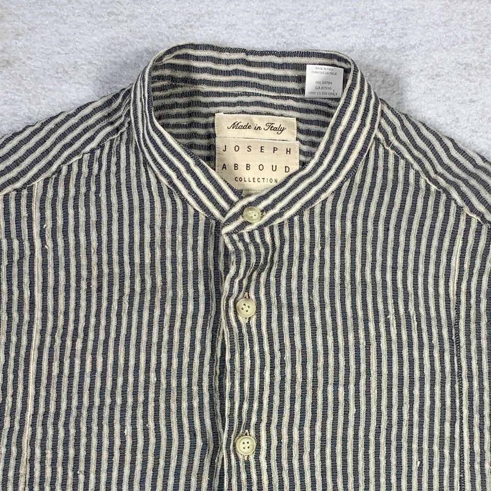 Camisa Joseph Abboud Collection cinza listrada colarinho mistura de linho feita na Itália - Imagem 3 de 4