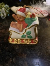 Teddy Bear Santa Sleigh Vintage Bell Ornament J.S.N.Y Philippines