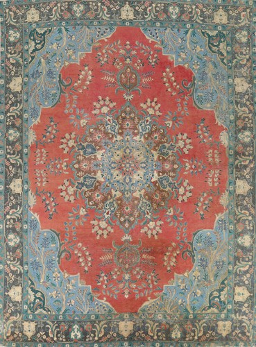 Semi-Antique Traditional Tebriz Living Room Rug 10x12 Handmade Wool Red Carpet
