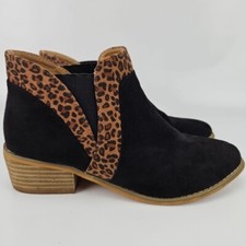 Corkys Boutique Ankle Boots Women’s 9 Booties Black Cheetah Suede Wood Heel