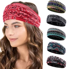Women Twist Knotted Wide Edge Headband Bohemia Fashion Printing Soft Yoga Turban