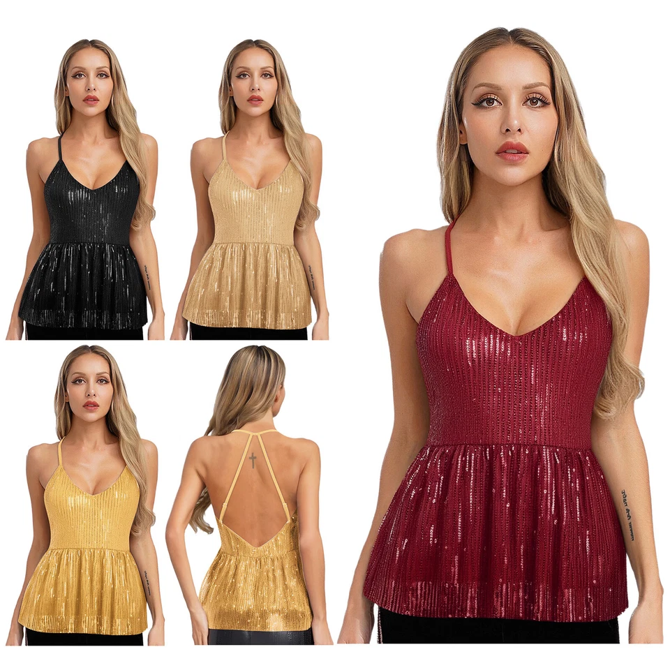 Women's Stylish V-Neck Sleeveless Sparkly Sequin Vest Waistcoat for Rave Night - Image 3 of 3