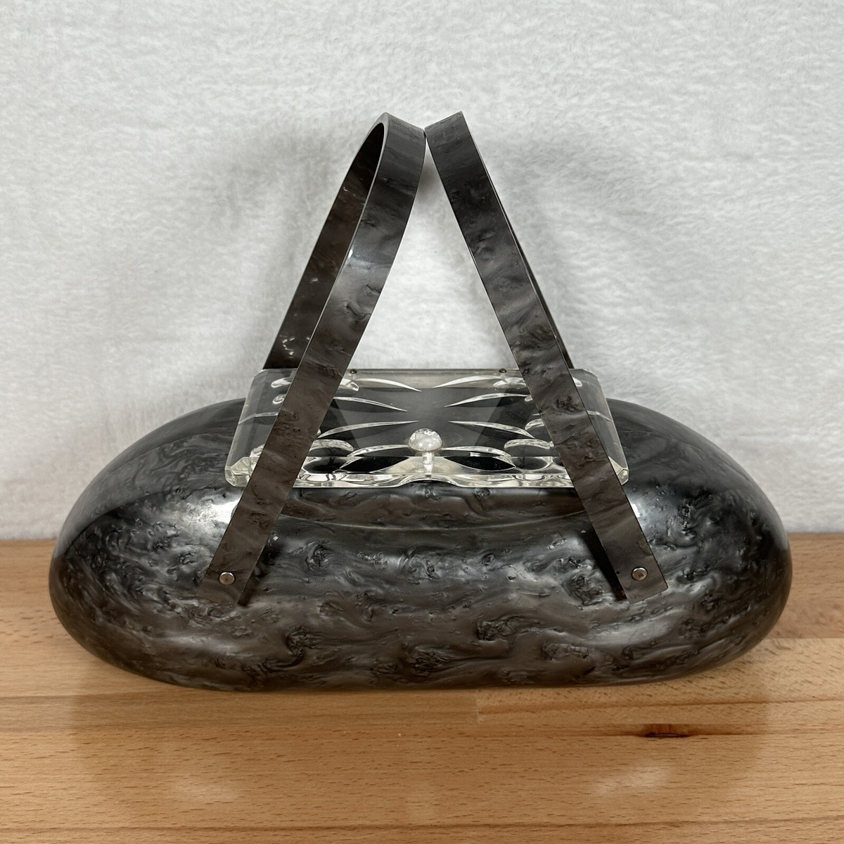 VTG 1950's Llewellyn Inc NYC Pearlized Gray Lucite Purse Handbag