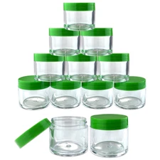 12 Piece 1 Oz. USA Acrylic round Clear Jars with Flat Top Lids for Creams, Lotio