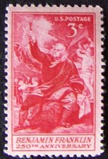 SINGLE US 3¢ stamp SC #1073 250th Anniversary of Benjamin Franklin MNH 1956.