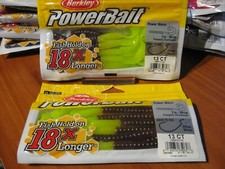 2 Packs Berkley Soft Fishing PowerBait / 7" Power Worms Pumpkin Chartreuse Tail