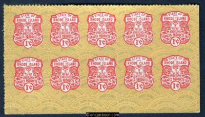rhode island tobacco tax RHODE ISLAND Tobacco Tax Revenue - T28 pane of 10, mint, VF