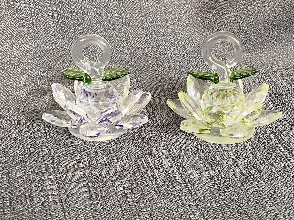 Juego de 2 Flor de Loto de Cristal para Mujer con Base y Gancho Decoración del Hogar Foto 2 de 4