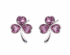 Ladies Clover Leaf Pink Rose Gemstone Stud Earrings By AT Jewellery