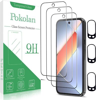 Pokolan [3+3 Pack Screen Protector for Google Pixel 9 Tempered Glass Clear
