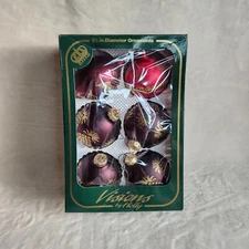 Visions By Holly 6 Christmas Tree Glass Ornaments 2 5/8" Diameter Red & Gold