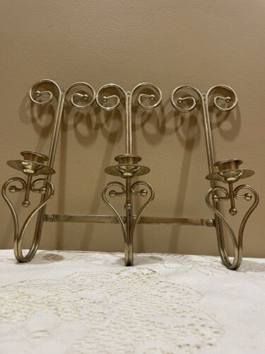 Vintage Home Interior Brass Heart Triple Candle Holder Wall Sconce - Picture 3 of 8