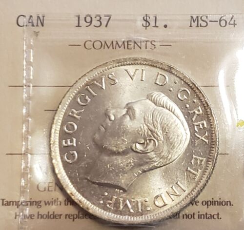 1937 Canadá $1 Rey Jorge VI moneda de plata de un dólar ICCS clasificada: MS64 - Imagen 1 de 2