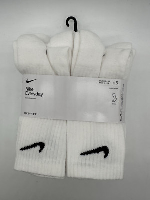 NEW 6 PAIR PACK MENS NIKE EVERYDAY PLUS DRI FIT COTTON CREW SOCKS SIZE LARGE WH
