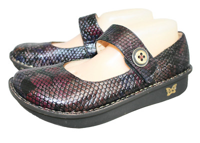 ALEGRIA Paloma Snake Embossed Mary Jane Women Size 11.5-12 Brown Oxblood Multi