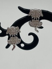 Dog-Shaped 925 Silver Stud Earrings Puppies Crystals  Black Accents