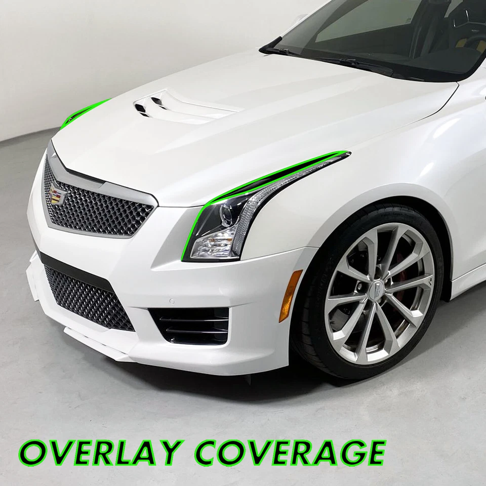 ГЛЯНЦЕВЫЕ ЧЕРНЫЕ предварительно нарезанные виниловые накладки на веки фар для Cadillac ATS 13–19 годов выпуска - Изображение 2 из 4