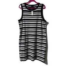 Talbots Tank Dress Sleeveless Size PXL Petite Navy Blue & White Striped NWT