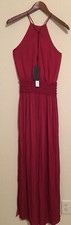 HALSTON HERITAGE Women’s Brick Red Halter Top Slit Side Long Dress - Small- NEW