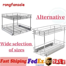 2-Tier Kitchen Cabinet Pull Out Shelf and Drawer Organizer Slide Out Gray/Silver