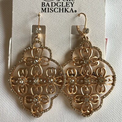 Belle Badgley Mischka Women's Gold Plated Drop Earrings New