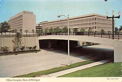 Postcard MI Lansing State Capital Building Bridge Office Complex Architectural