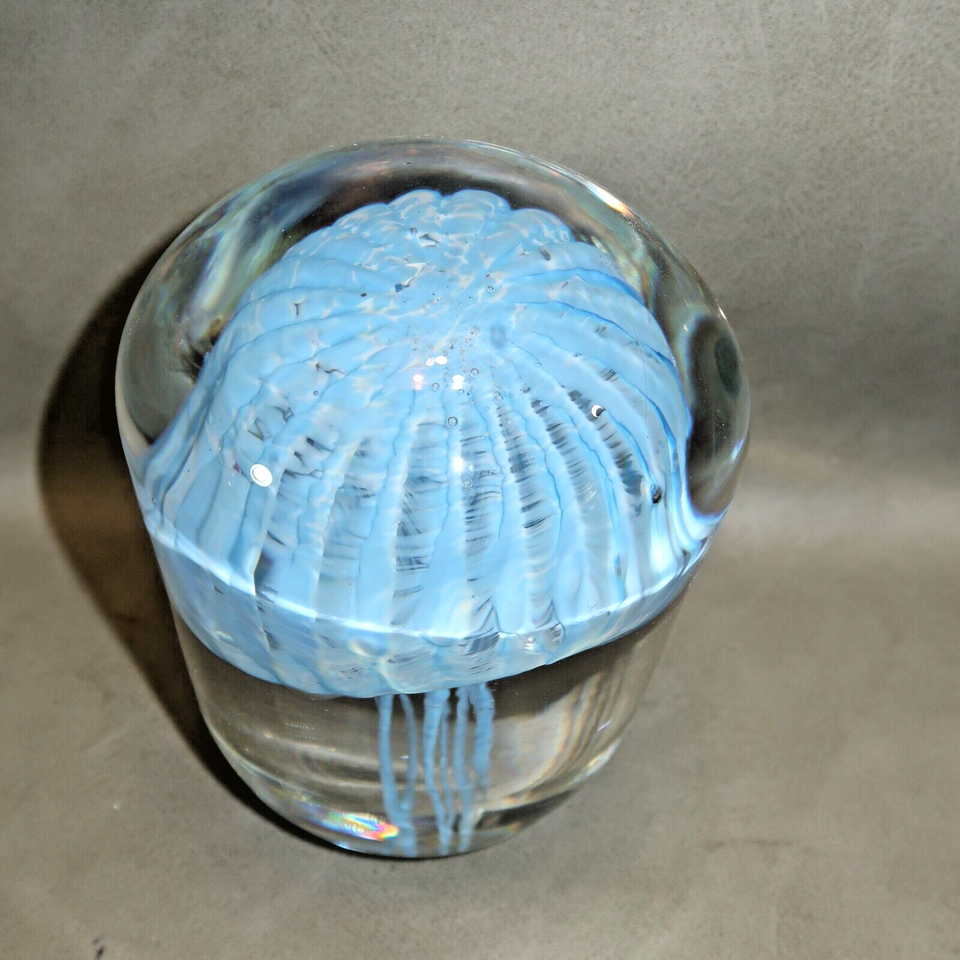 5" Jellyfish Paperweight Light Blue Art Glass Figurine Ocean Sea Fish