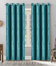 Embossed Thermal Curtains – Eyelet Room Darkening Panels with Tiebacks, Set of 2