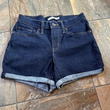 Levi's Womens Mid Length Denim Shorts Size 27 Dark Wash Cuffed