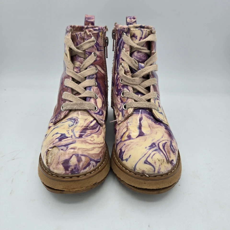 Steve Madden Olivia Niños Niñas Mármol Púrpura Crema Con Cordones Cremallera Botas de Combate 13 Foto 2 de 4
