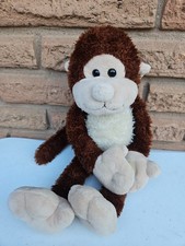 Petting Zoo Monkey Plush Stuffed Animal Dark Brown Cream Hugging Hanging Arms
