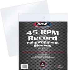BCW 45 RPM Record Sleeves - 100 Count  Fits Standard 7 Inch Single 45S