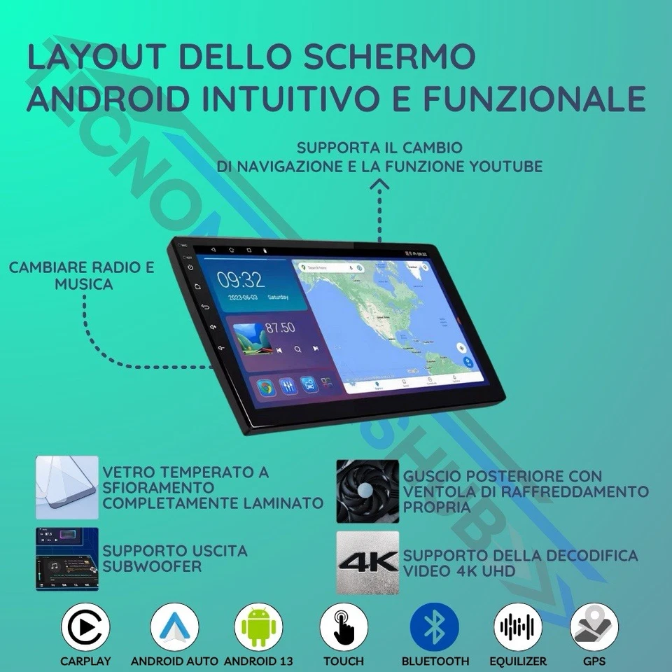 Autoradio 9” Android 15 CarPlay Per Fiat Tipo/Egea 2015-2020 Navi WiFI Bt 4+64GB - Immagine 4 di 4