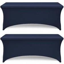 Tablecloth 6-feet Rectangle - Stretchable Table Cloth Cover, Navy Blue, 2/Pack