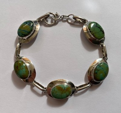 Indianer, Sterlingsilber & Mojave grüner Türkis, Panel Armband