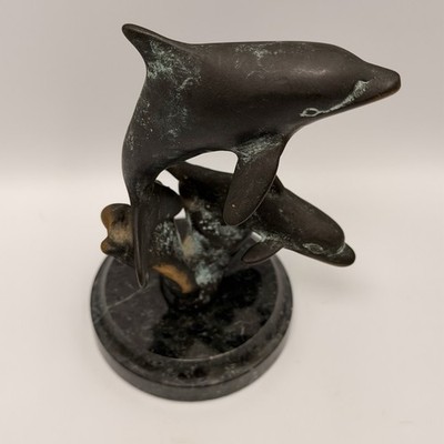SPI San Pacific International Dolphin & Calf Bronze Marble Base