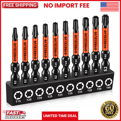 10 Pack Impact Torx Bit Set T15-T40, 2''Magnetic S2 Steel Bits for Impact Drivers