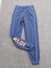 Aldi Gear Sweat Pants Medium Blue Fleece Jogger Pockets Drawstring Rainbow Logo